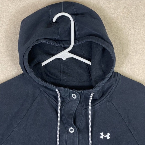 Under Armour Womens M Rival Fleece Mesh‎ Hoodie Black 1/4 Snap - Picture 2 of 11